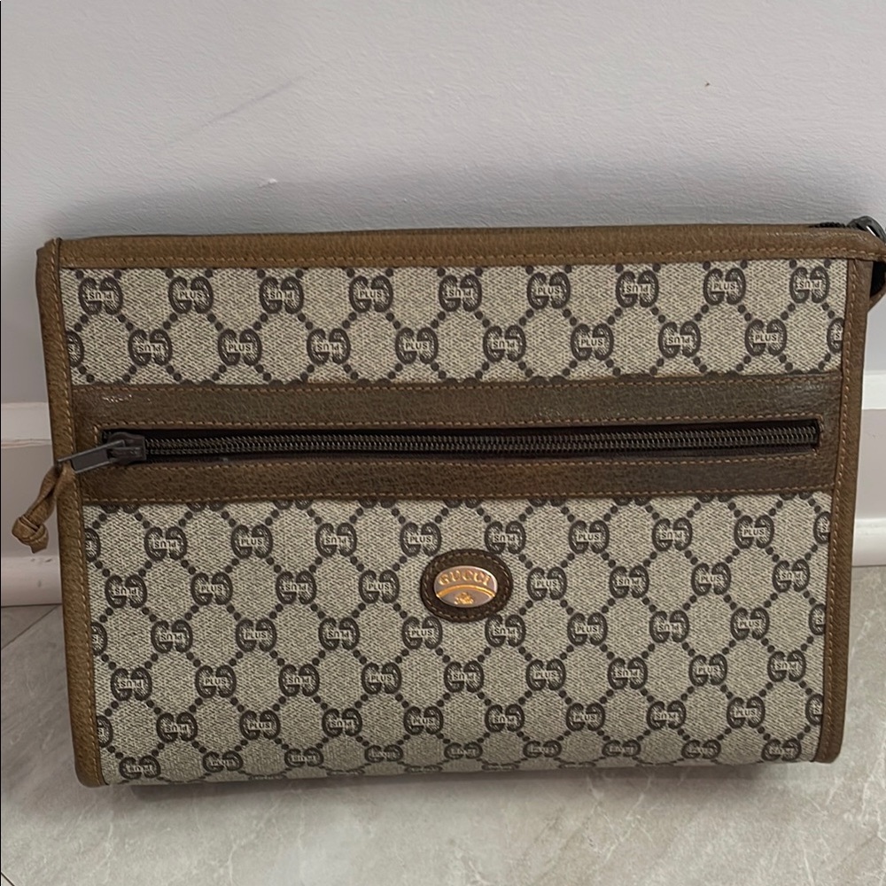 Gucci Brown and Tan Toiletry Bag with Iconic GG Monogram vintage